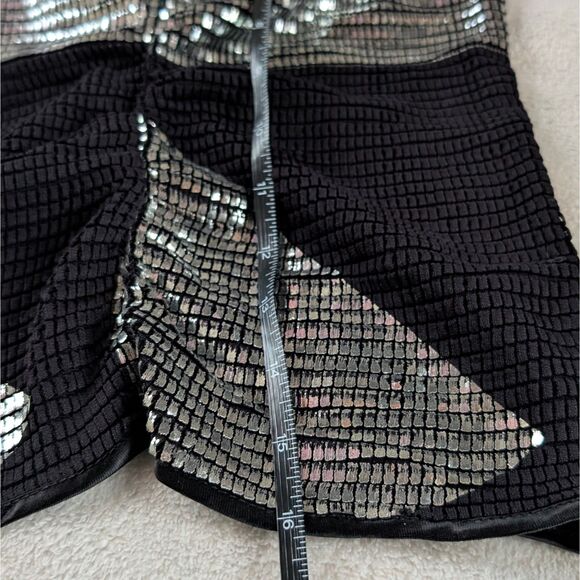 Vintage Sparkly Tank Top Women's XS/Small Black Silver Ruched Metallic Disco - Picture 7 of 7